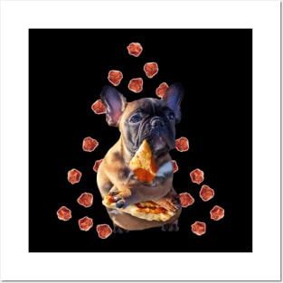 French Bulldog Dog Dogs Eating Pizza, Funny Cute Posters and Art